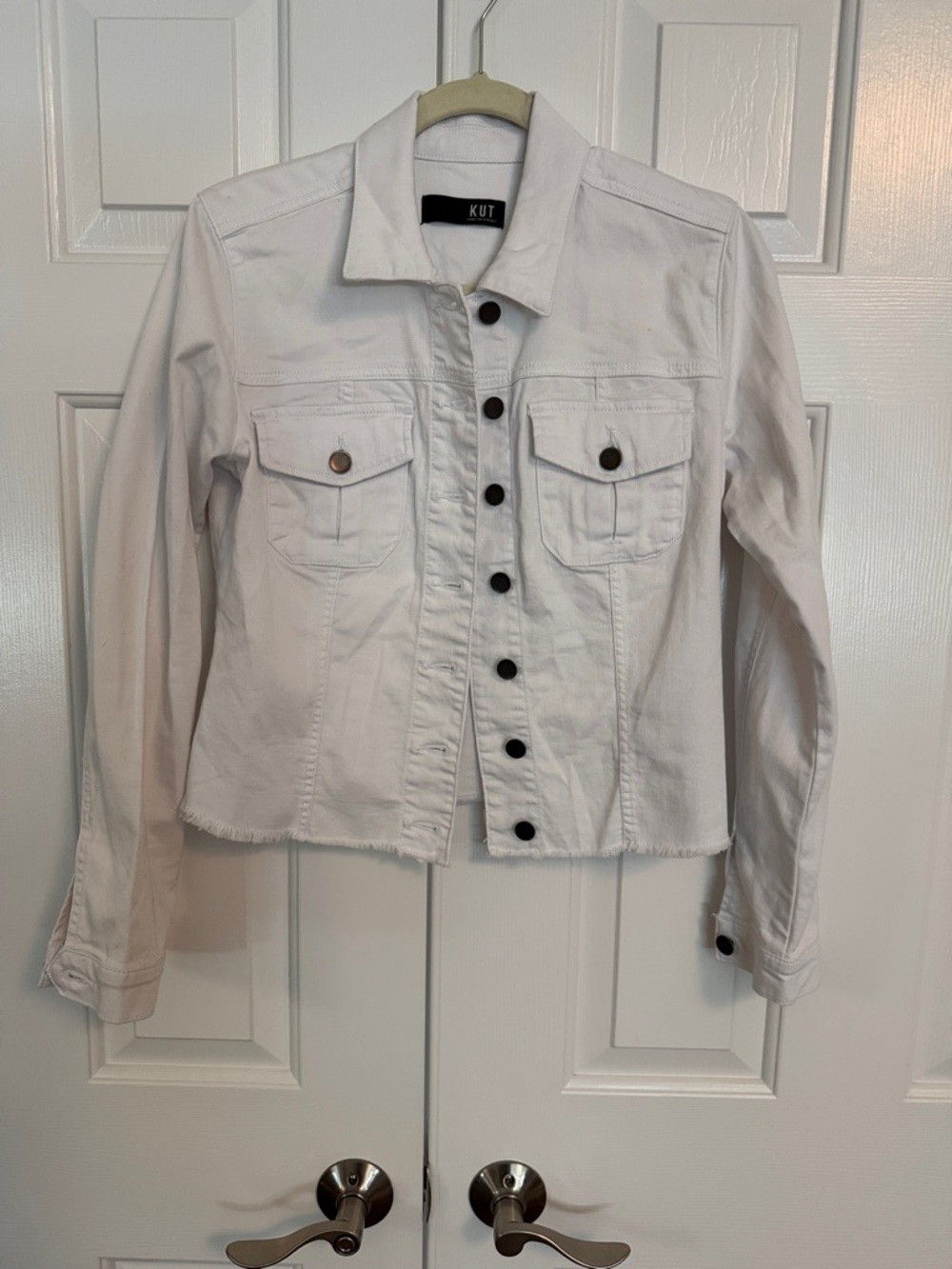 Kut from the Kloth White Denim Jean Jacket with Button Front